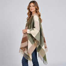Montarello Women's Colour Block Poncho with Fringed Hem