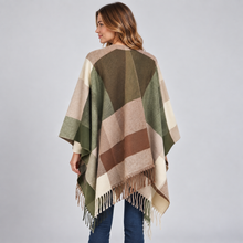 Montarello Women's Colour Block Poncho with Fringed Hem