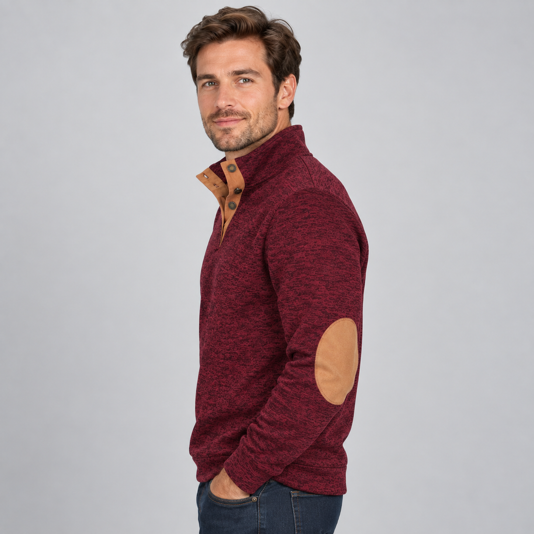 Montarello Men's Jumper Quarter Button Stand Collar