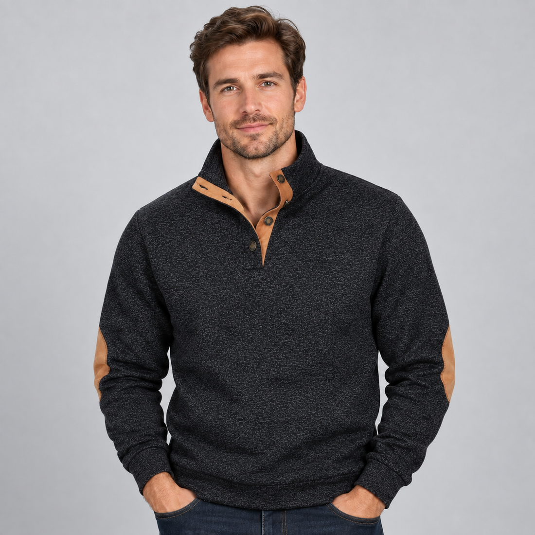 Montarello Men's Jumper Quarter Button Stand Collar
