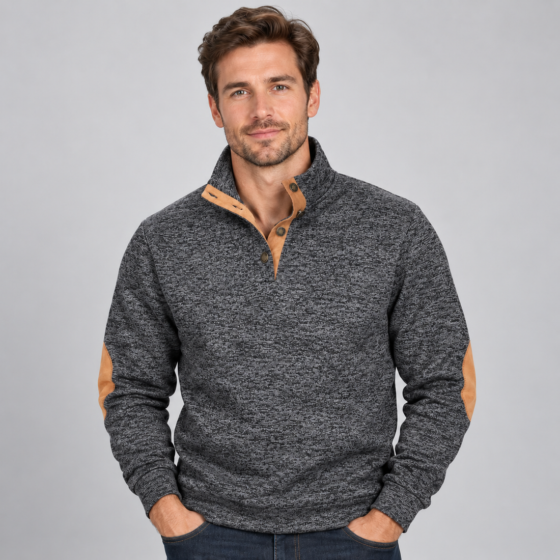 Montarello Men's Jumper Quarter Button Stand Collar