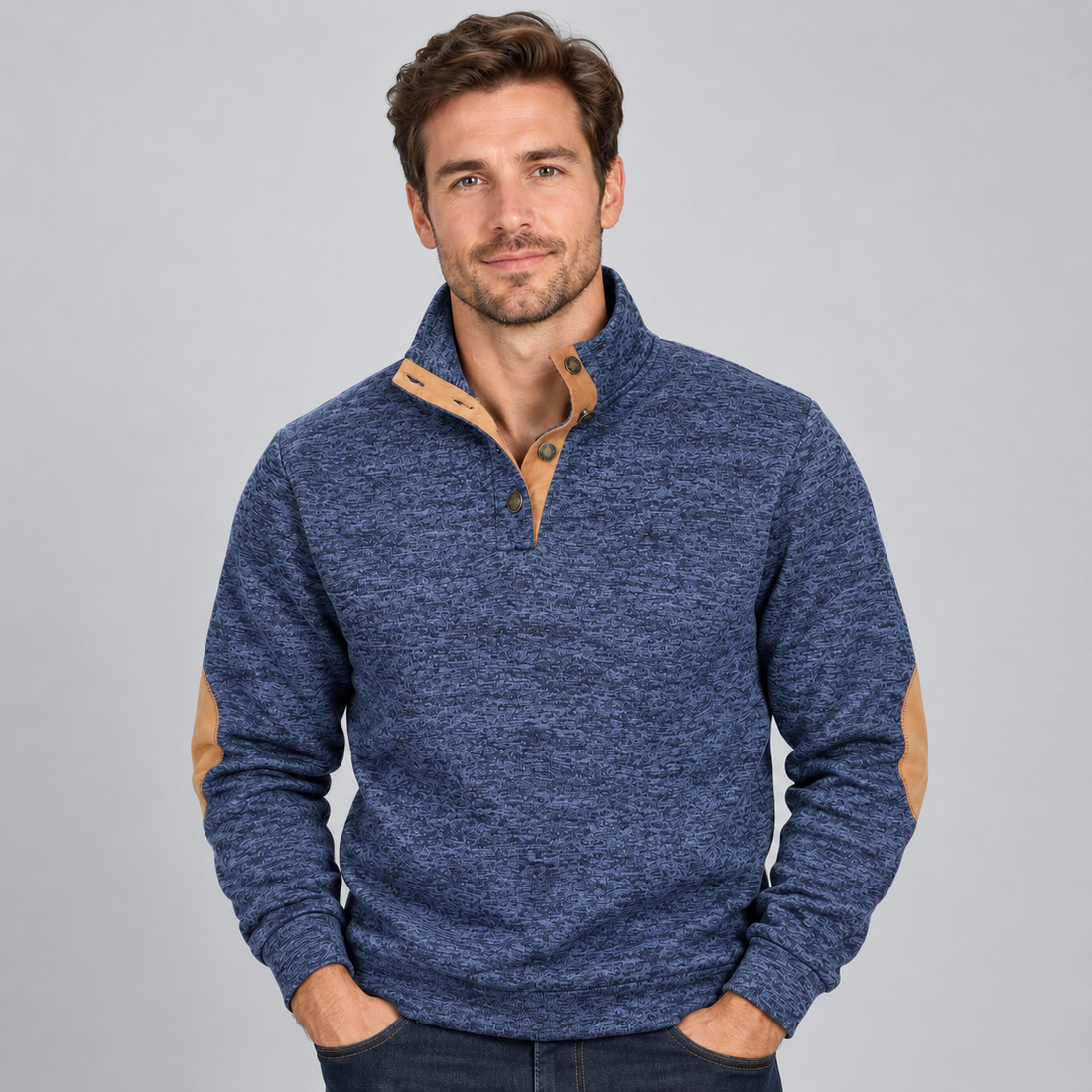 Montarello Men's Jumper Quarter Button Stand Collar