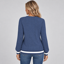 Montarello Women's Jumper V-Neck Contrast Trim Ribbed