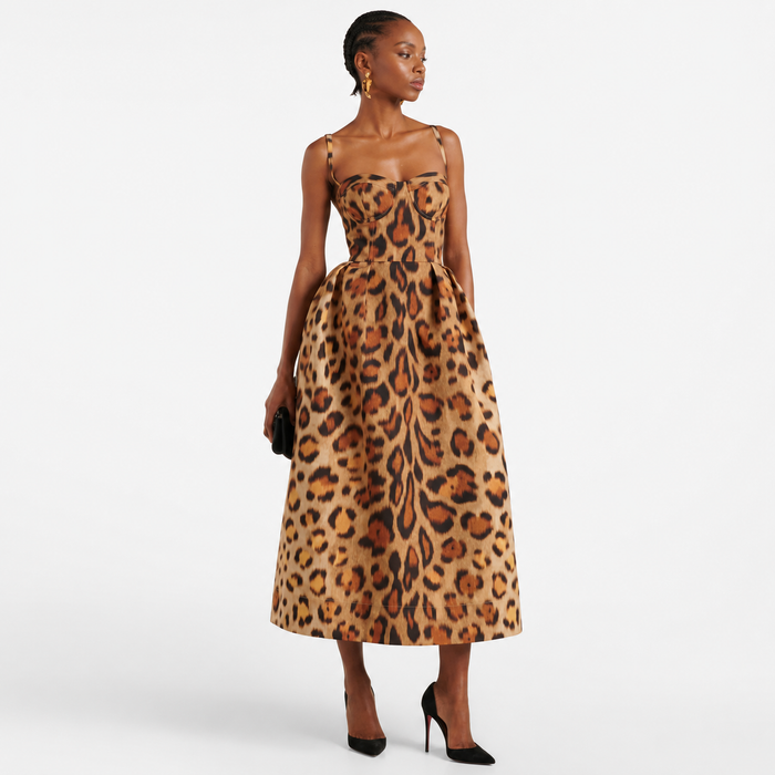 Montarello Women's Leopard Print Corset Midi Dress
