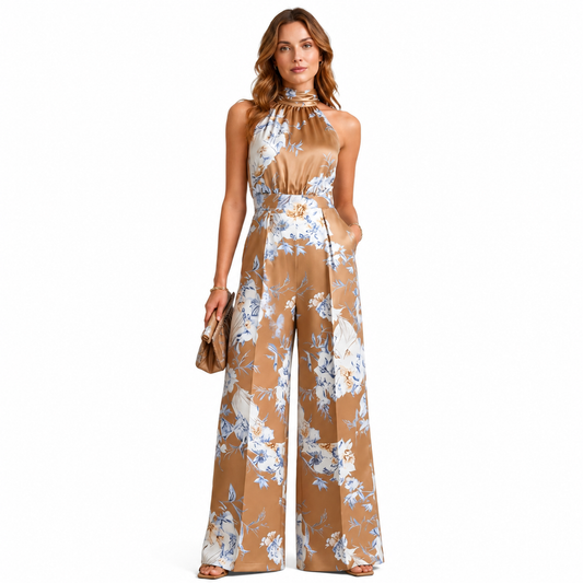 Montarello Women's Floral Halter Neck Wide-Leg Jumpsuit
