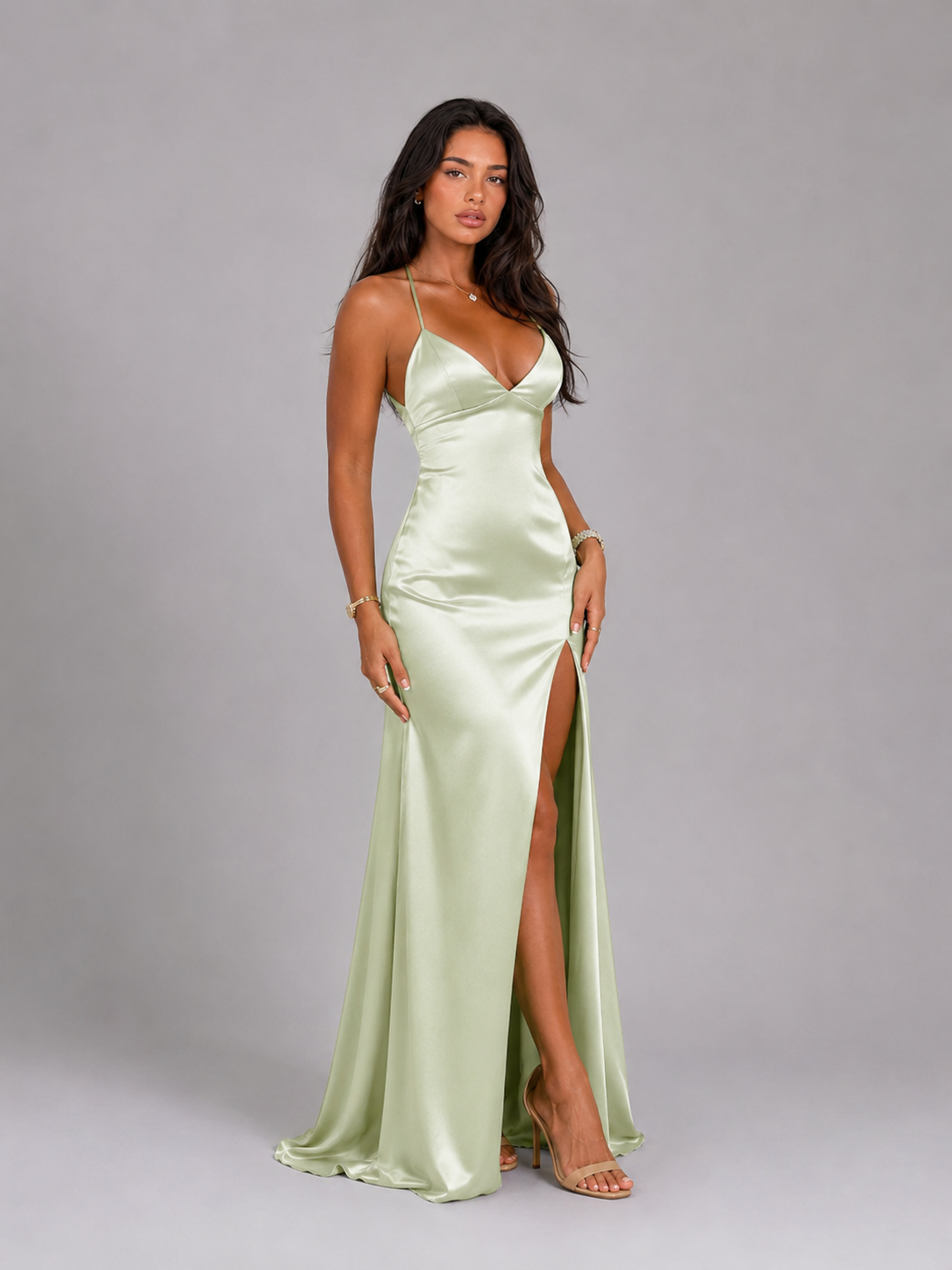 Montarello Women's Satin-Look High Split Maxi Dress – Wedding Guest Style