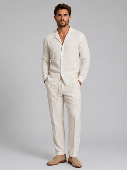 Montarello Men's Linen-Look Shirt & Trousers Set