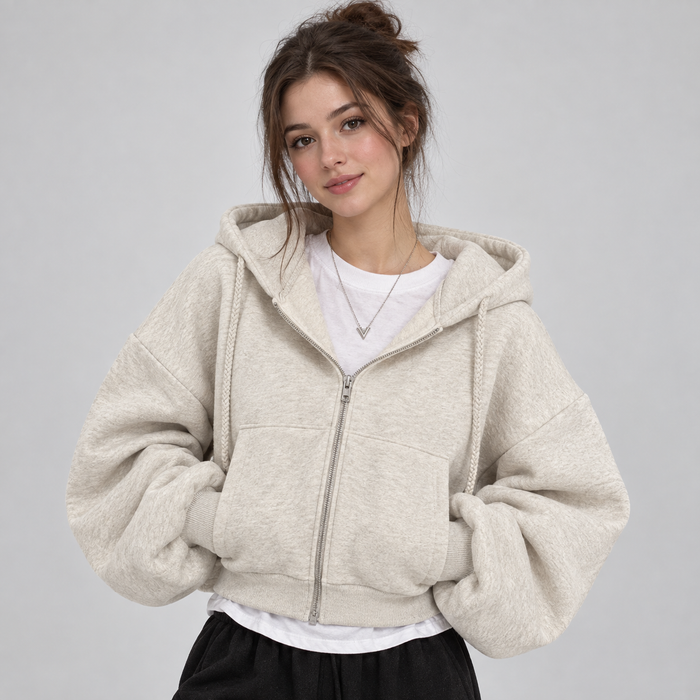 Montarello Women's Hoodie Cropped Zip Up Fleece Lined
