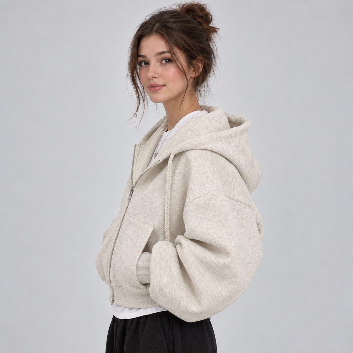 Montarello Women's Hoodie Cropped Zip Up Fleece Lined