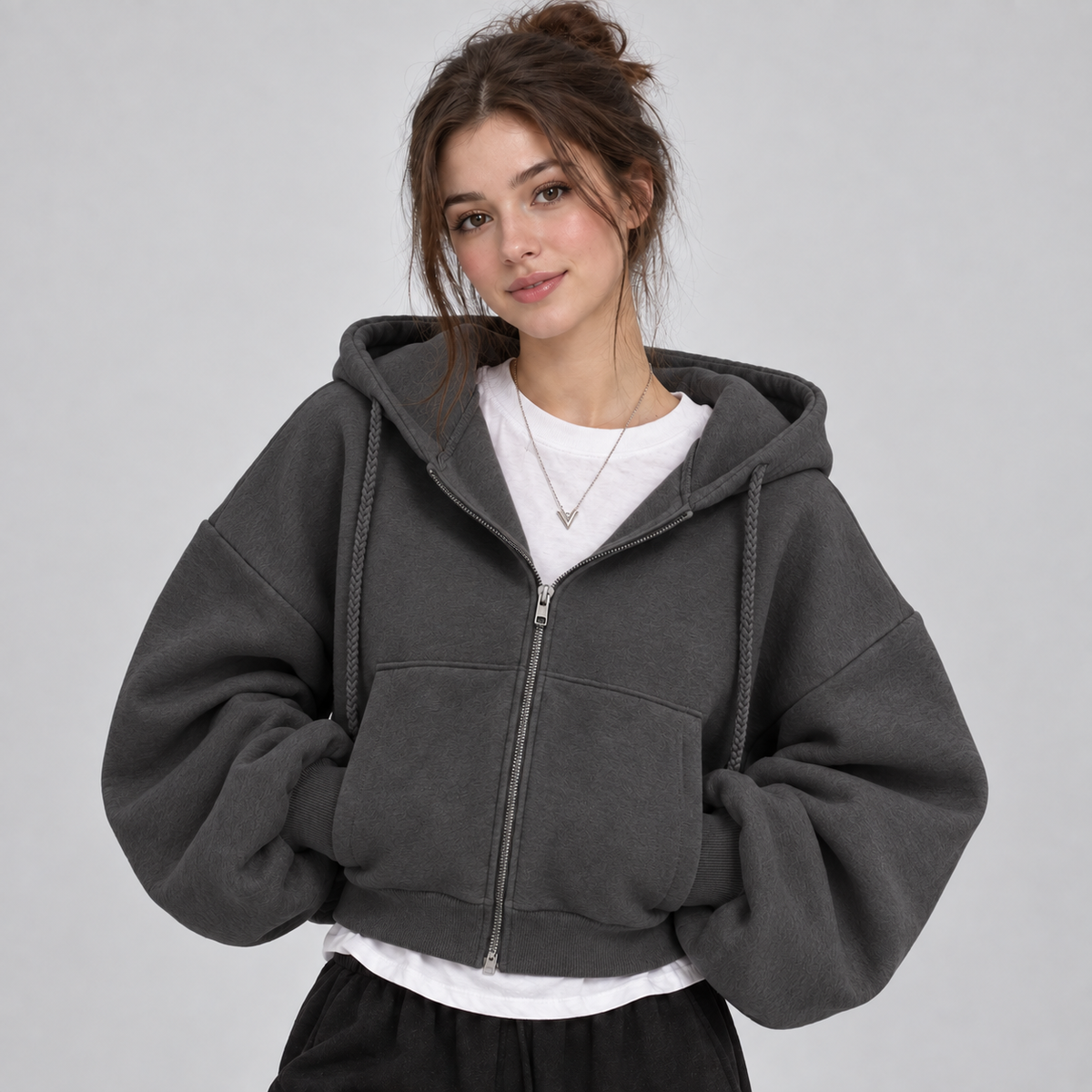 Montarello Women's Hoodie Cropped Zip Up Fleece Lined