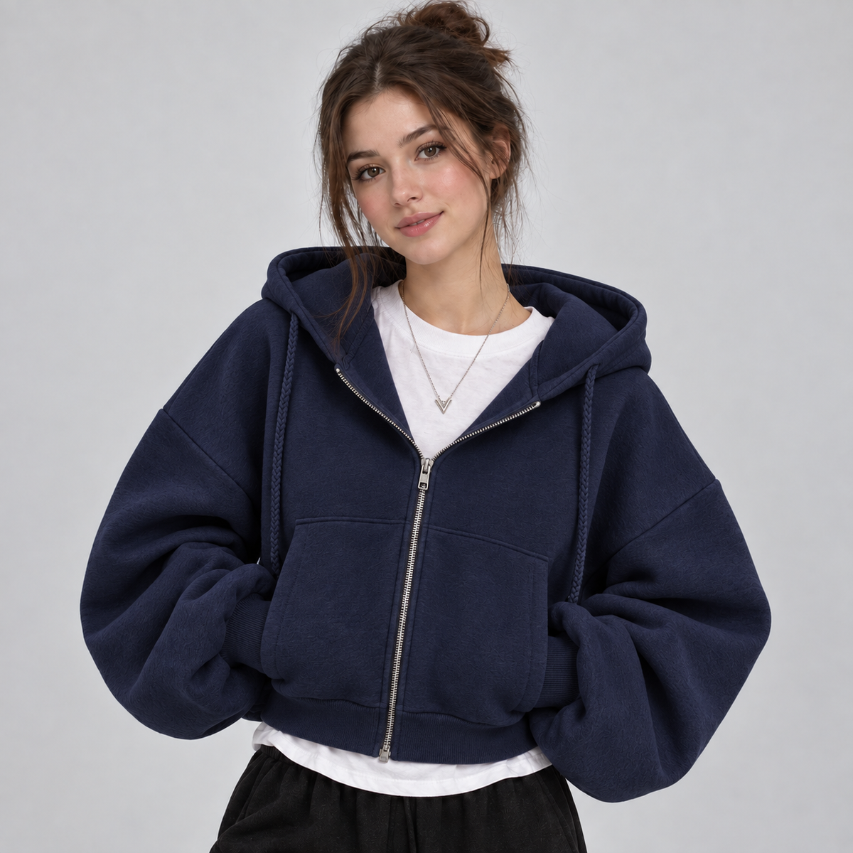 Montarello Women's Hoodie Cropped Zip Up Fleece Lined