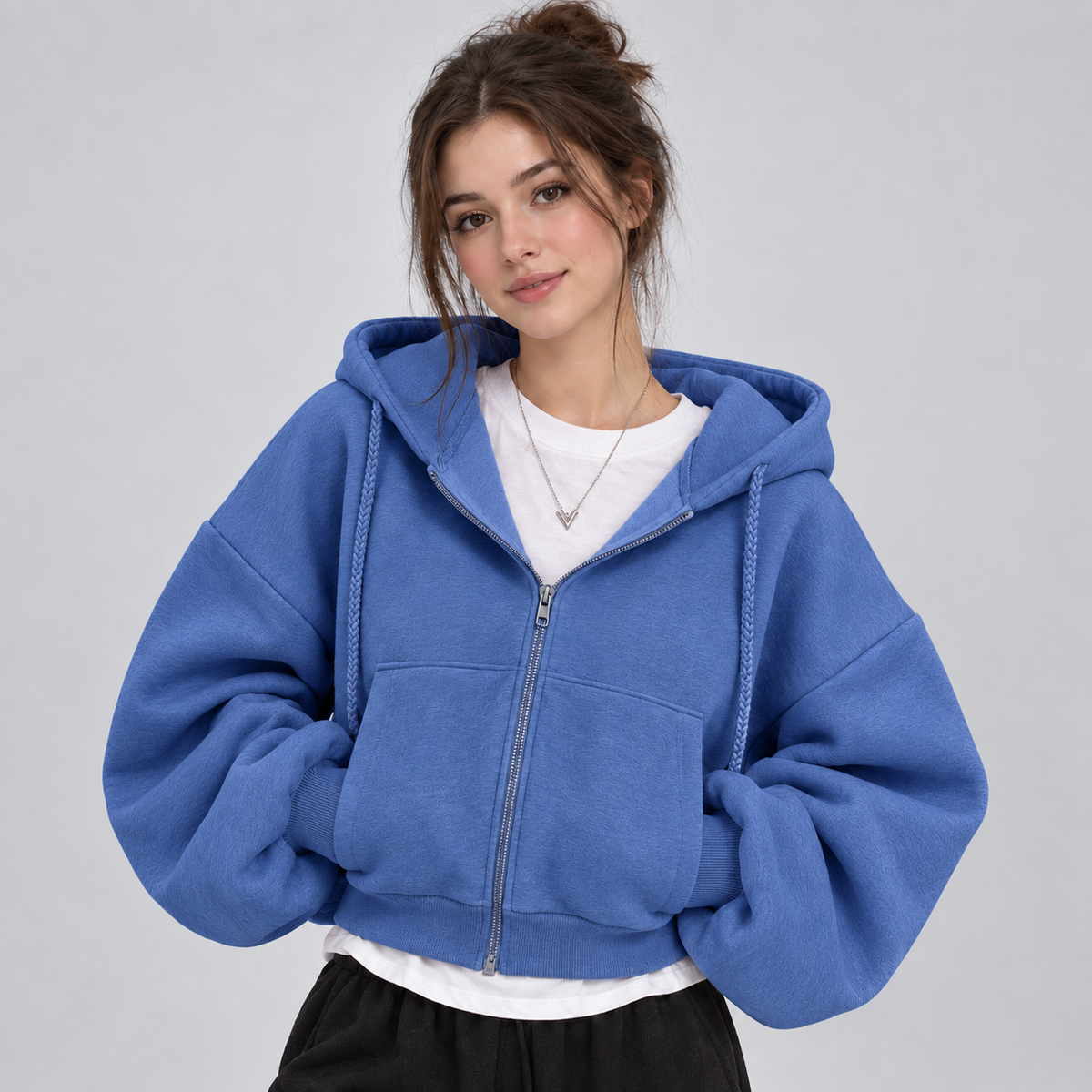 Montarello Women's Hoodie Cropped Zip Up Fleece Lined
