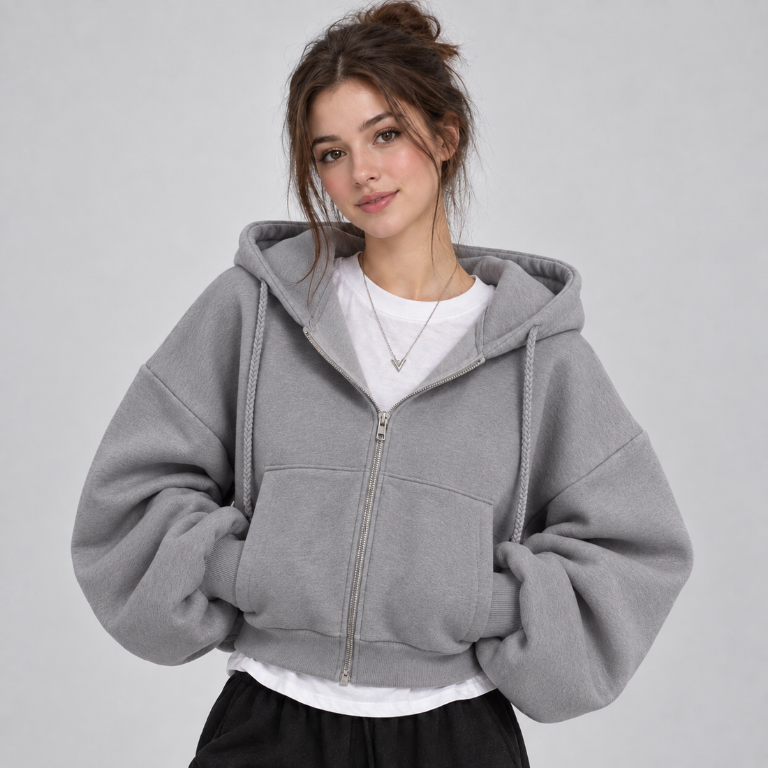 Montarello Women's Hoodie Cropped Zip Up Fleece Lined