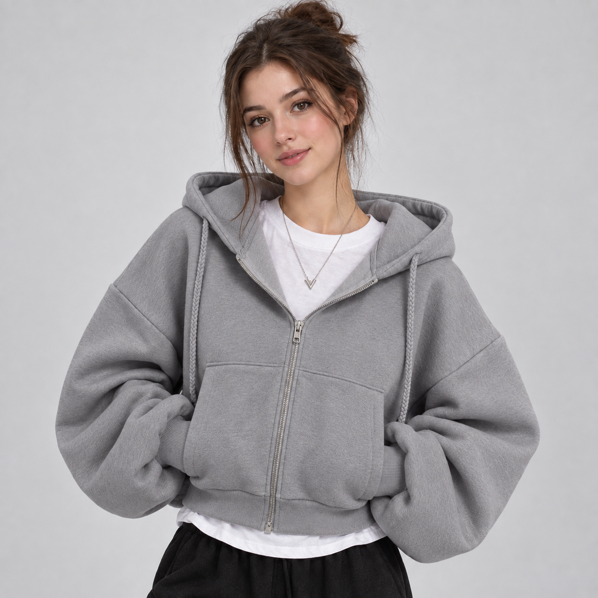 Montarello Women's Hoodie Cropped Zip Up Fleece Lined