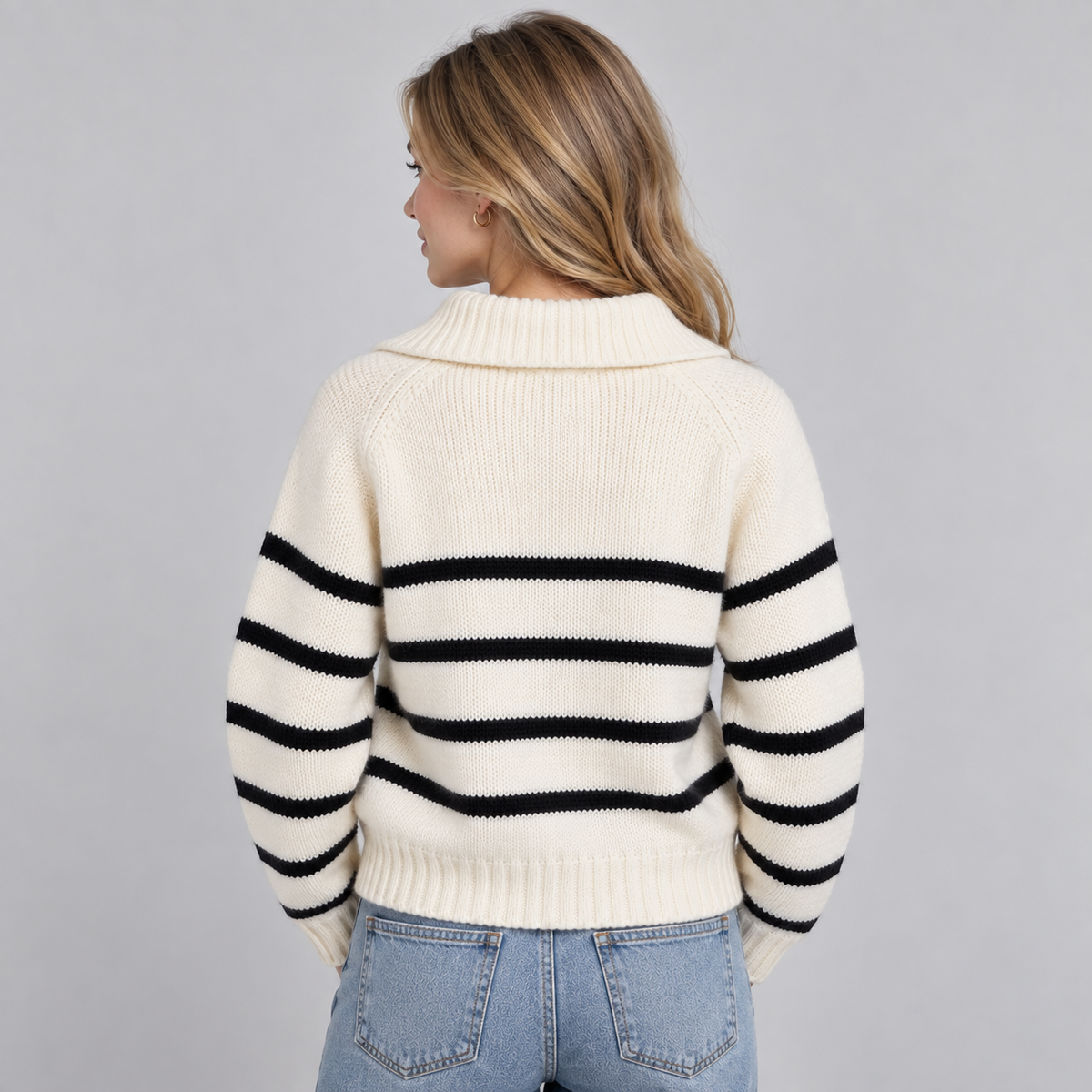 Montarello Women's Jumper Half Zip Striped Funnel Neck