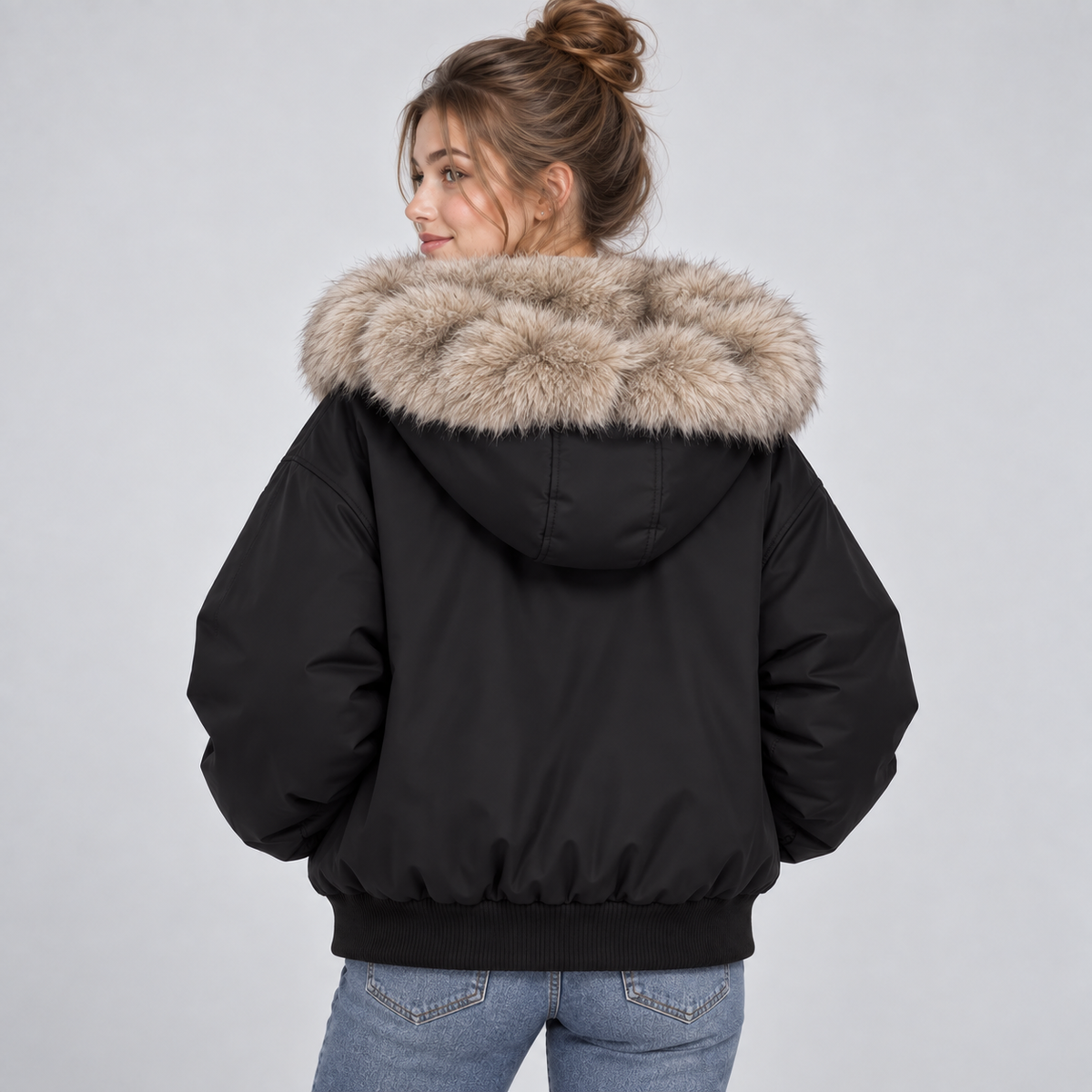 Montarello Women's Puffer Jacket Faux Fur Trim Hooded