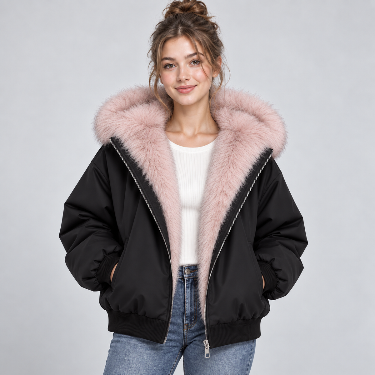 Montarello Women's Puffer Jacket Faux Fur Trim Hooded