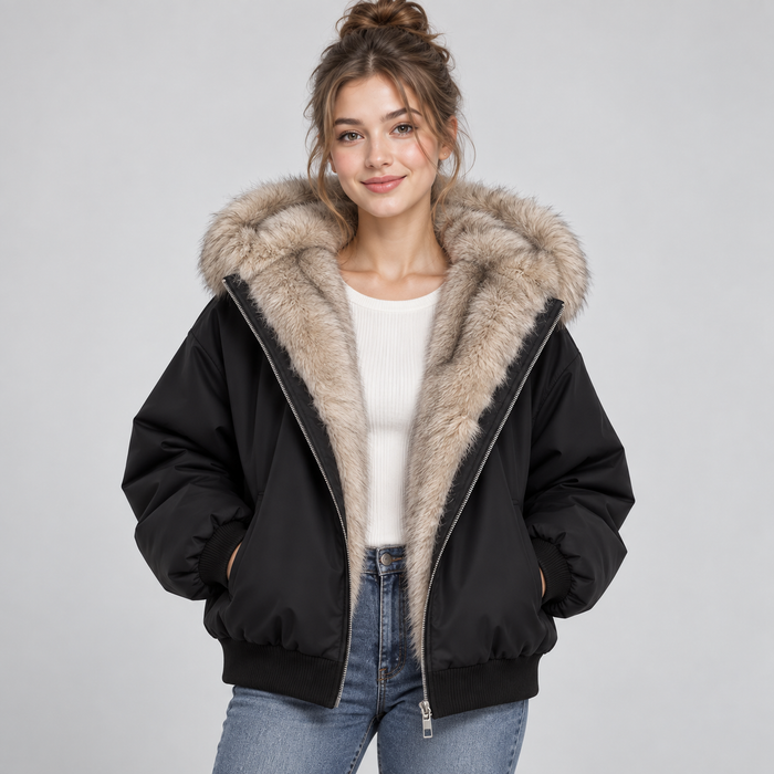 Montarello Women's Puffer Jacket Faux Fur Trim Hooded