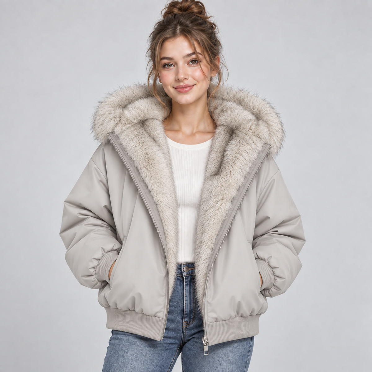 Montarello Women's Puffer Jacket Faux Fur Trim Hooded