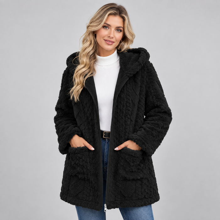 Montarello Women's Teddy Jacket Hooded Zip Up Borg