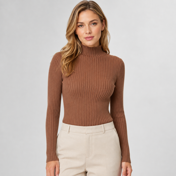 Montarello Women's Jumper Mock Neck Slim Fit Knitted