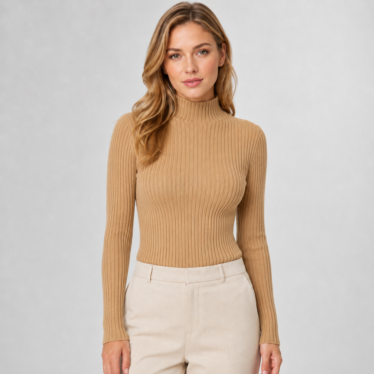Montarello Women's Jumper Mock Neck Slim Fit Knitted