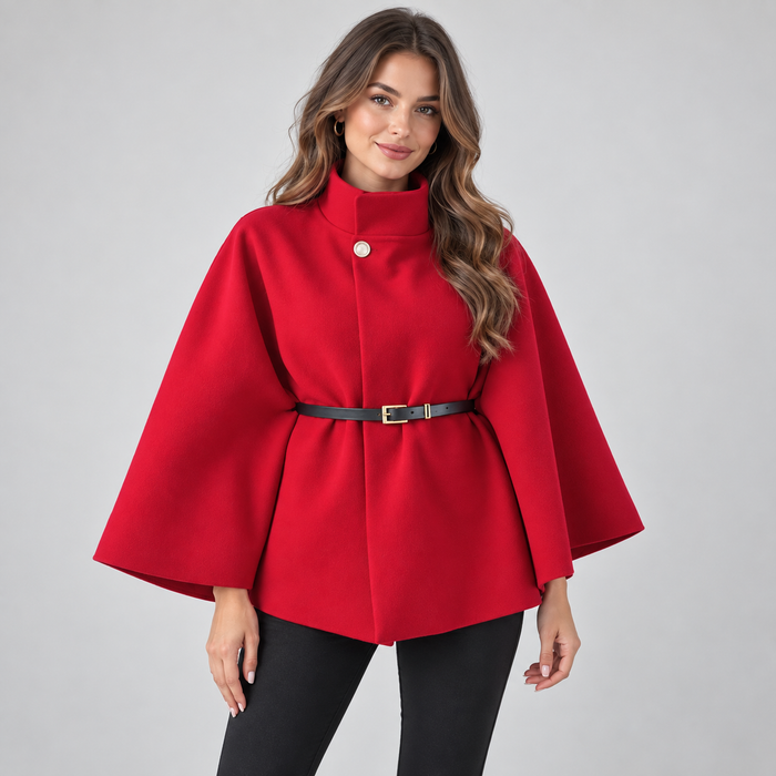 Montarello Women's Cape Coat Belted High Neck