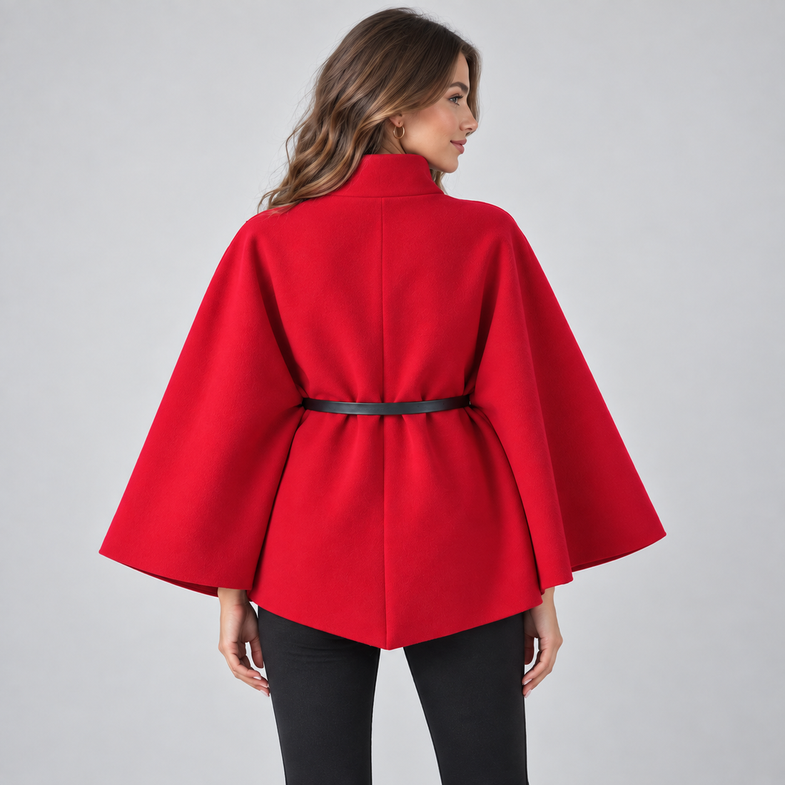 Montarello Women's Cape Coat Belted High Neck