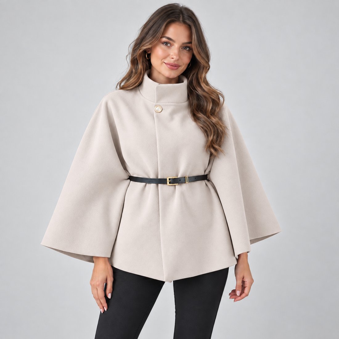 Montarello Women's Cape Coat Belted High Neck