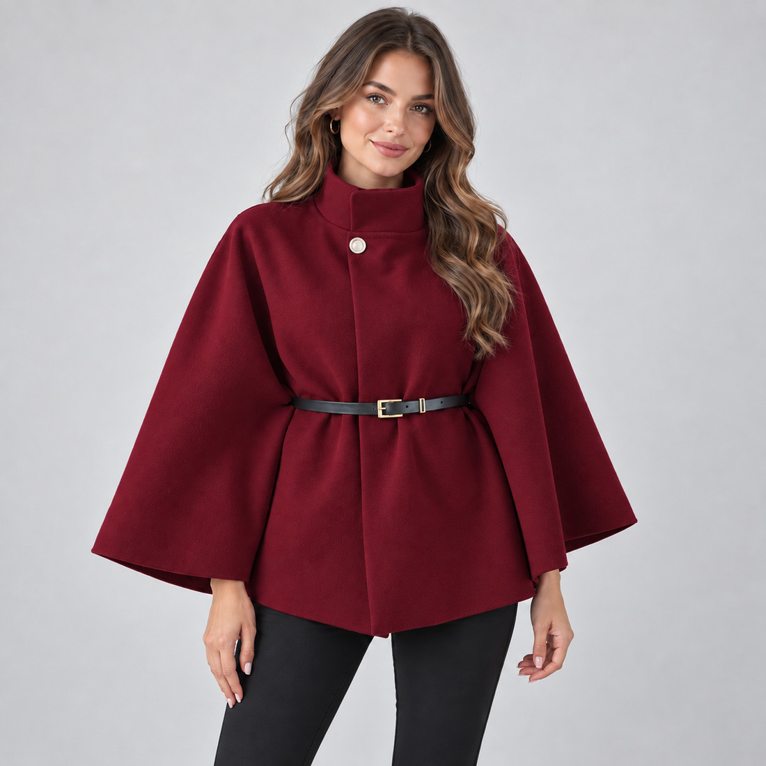 Montarello Women's Cape Coat Belted High Neck