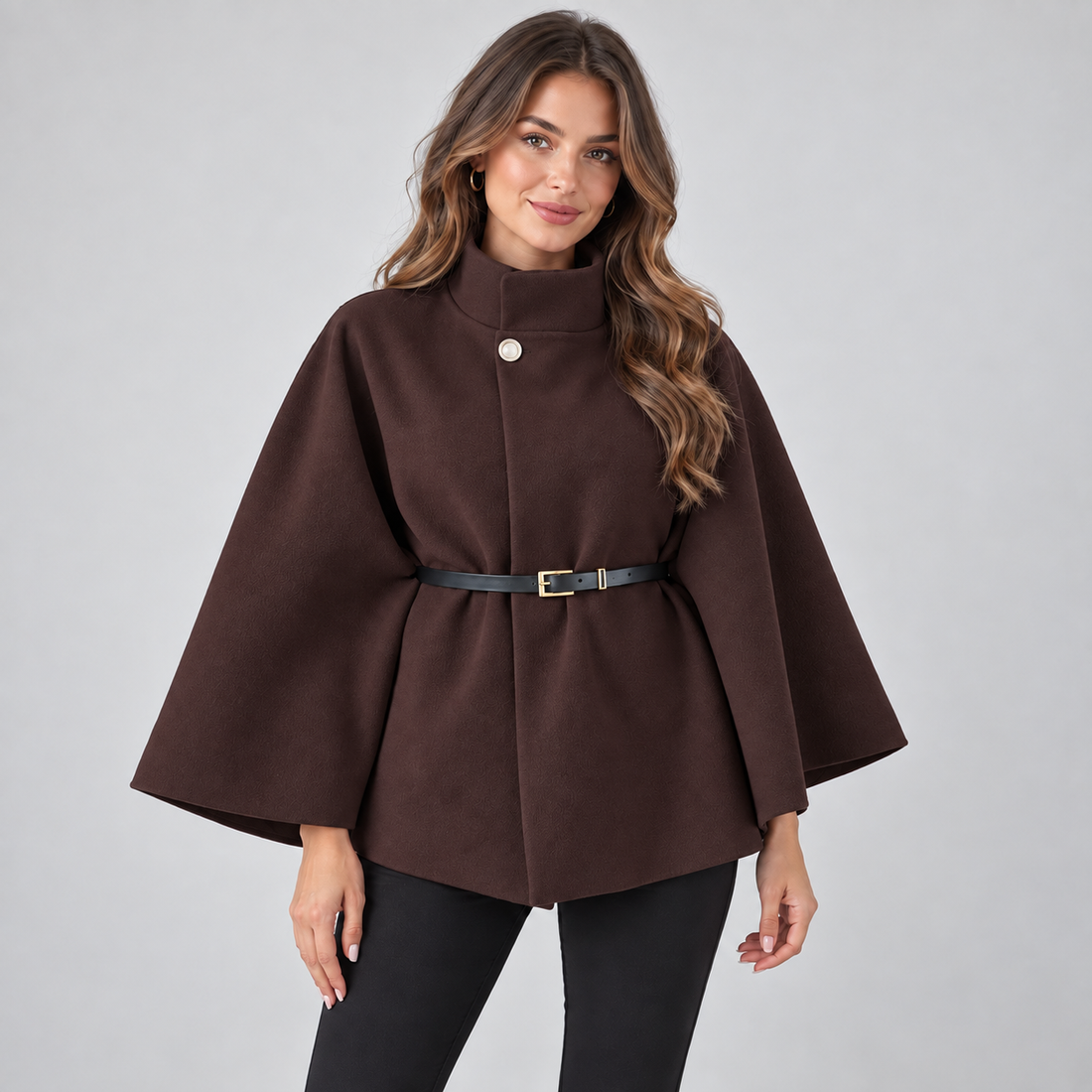 Montarello Women's Cape Coat Belted High Neck