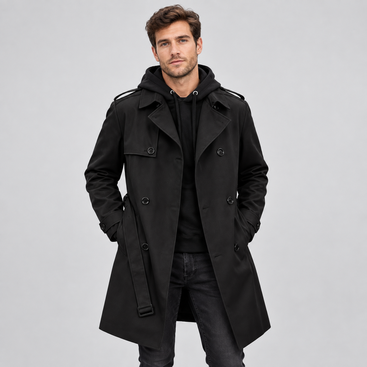 Montarello Men's Trench Coat Double Breasted Tailored