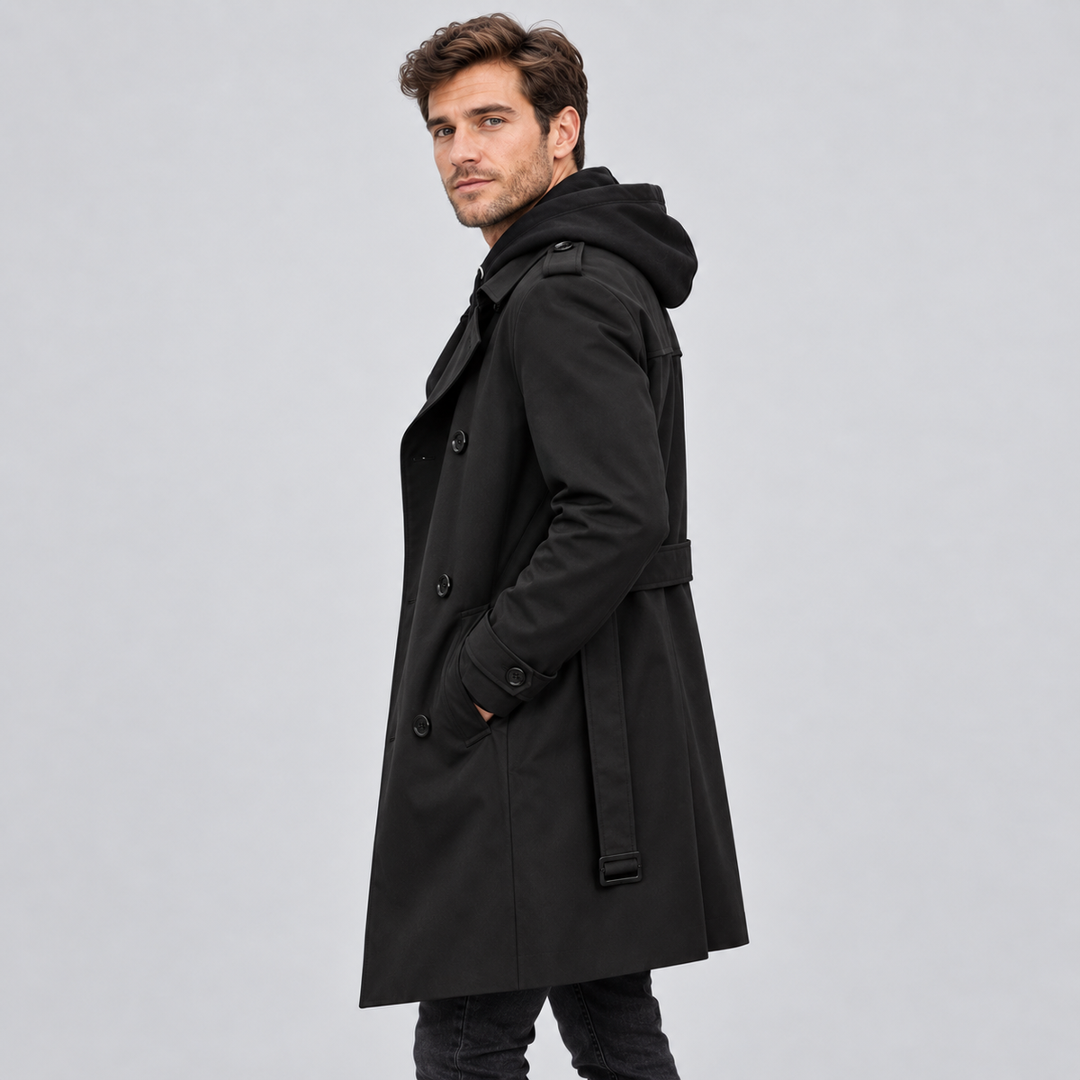Montarello Men's Trench Coat Double Breasted Tailored