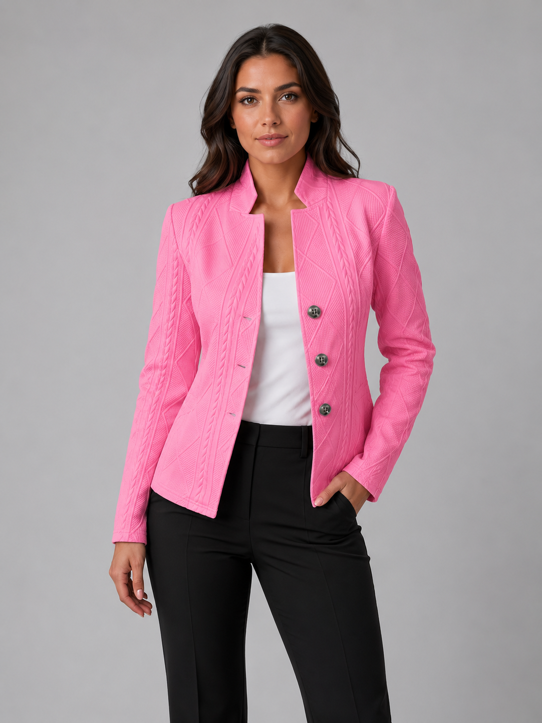 Montarello Women's Blazer Textured Collarless Tailored