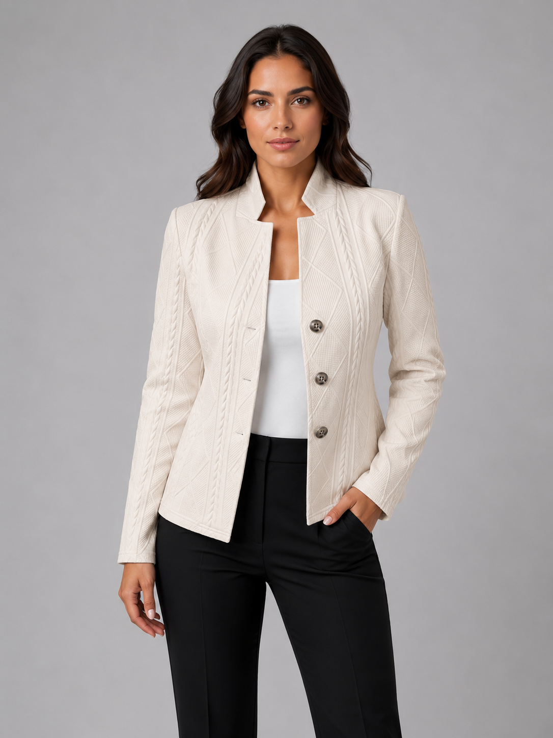 Montarello Women's Blazer Textured Collarless Tailored
