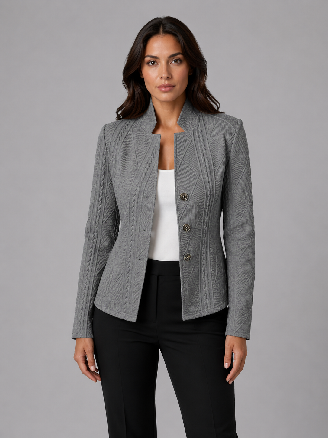 Montarello Women's Textured Collarless Tailored Blazer