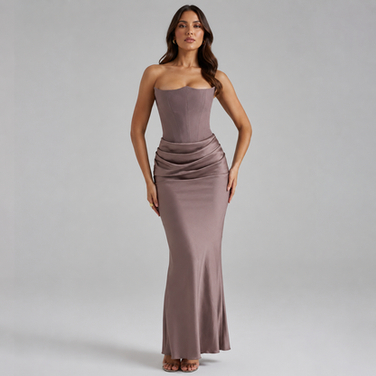 Montarello Women's Strapless Draped Maxi Wedding Guest Dress