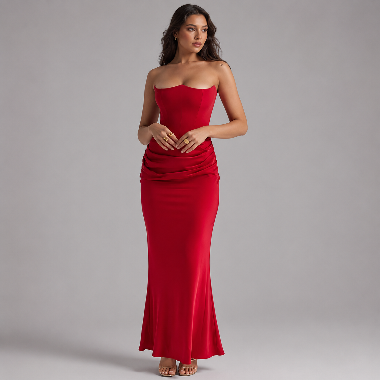 Montarello Women's Strapless Draped Maxi Wedding Guest Dress