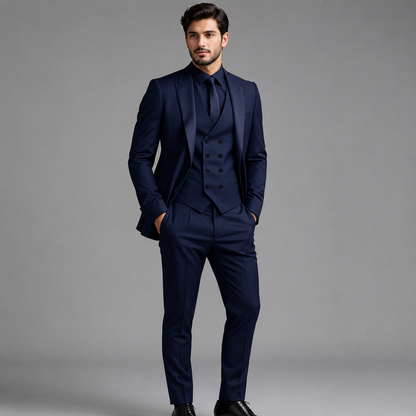 Montarello Men's Slim Fit Three-Piece Suit with Double-Breasted Waistcoat