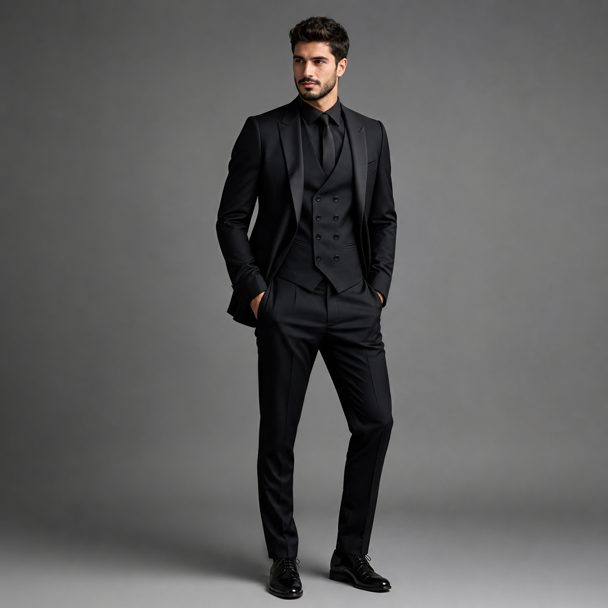 Montarello Men's Slim Fit Three-Piece Suit with Double-Breasted Waistcoat
