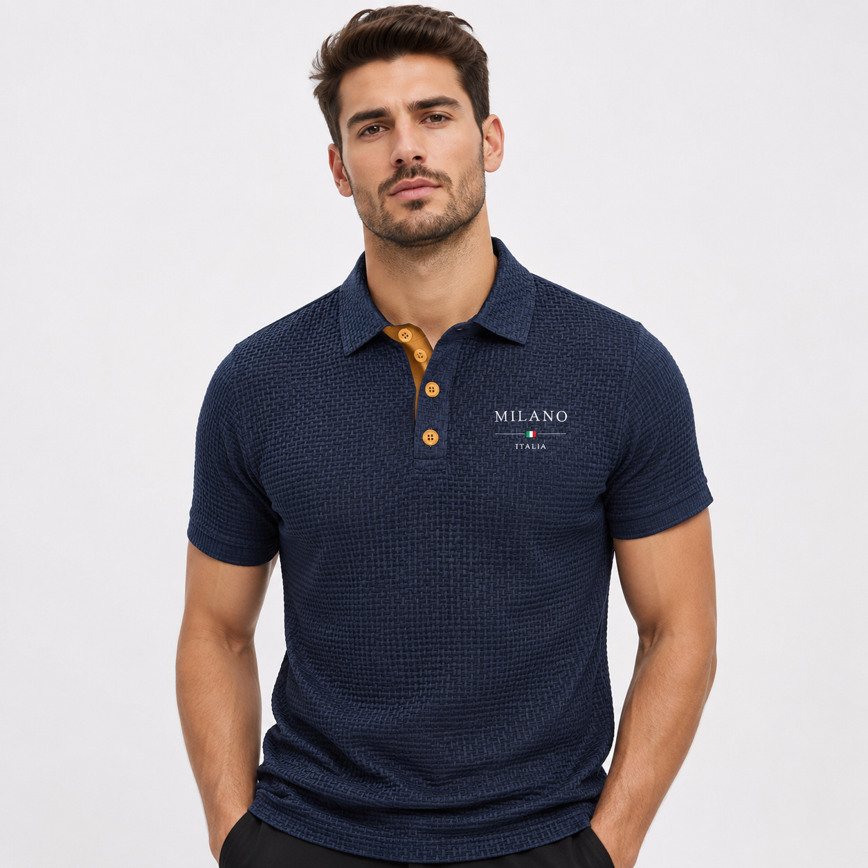 Montarello Men's Textured Short-Sleeve Polo Shirt