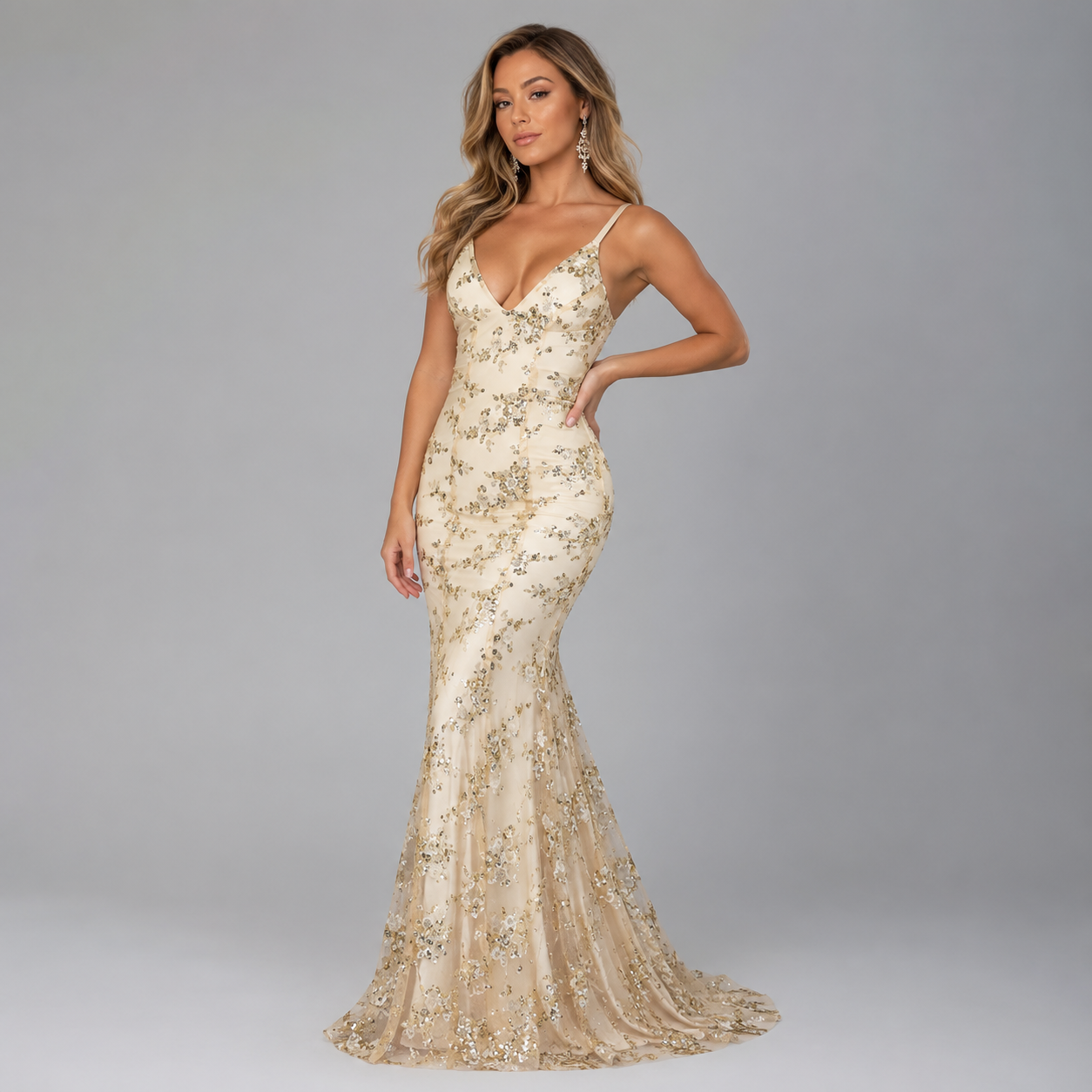 Montarello Women's Sequin Embellished Backless Evening Maxi Dress
