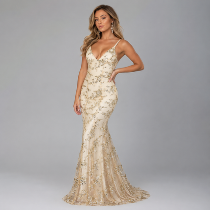Montarello Women's Sequin Embellished Backless Evening Maxi Dress