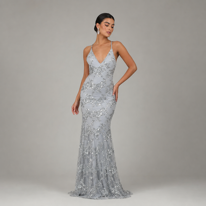 Montarello Women's Sequin Embellished Backless Evening Maxi Dress