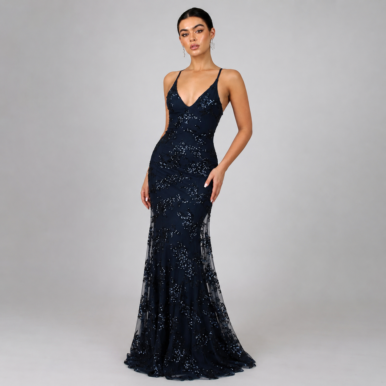 Montarello Women's Sequin Embellished Backless Evening Maxi Dress