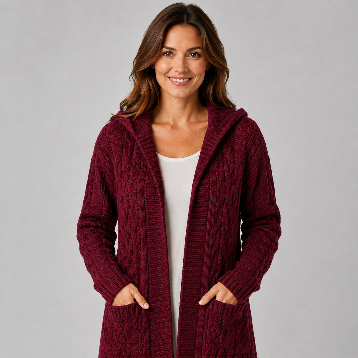 Montarello Women's Cardigan Longline Cable Knit