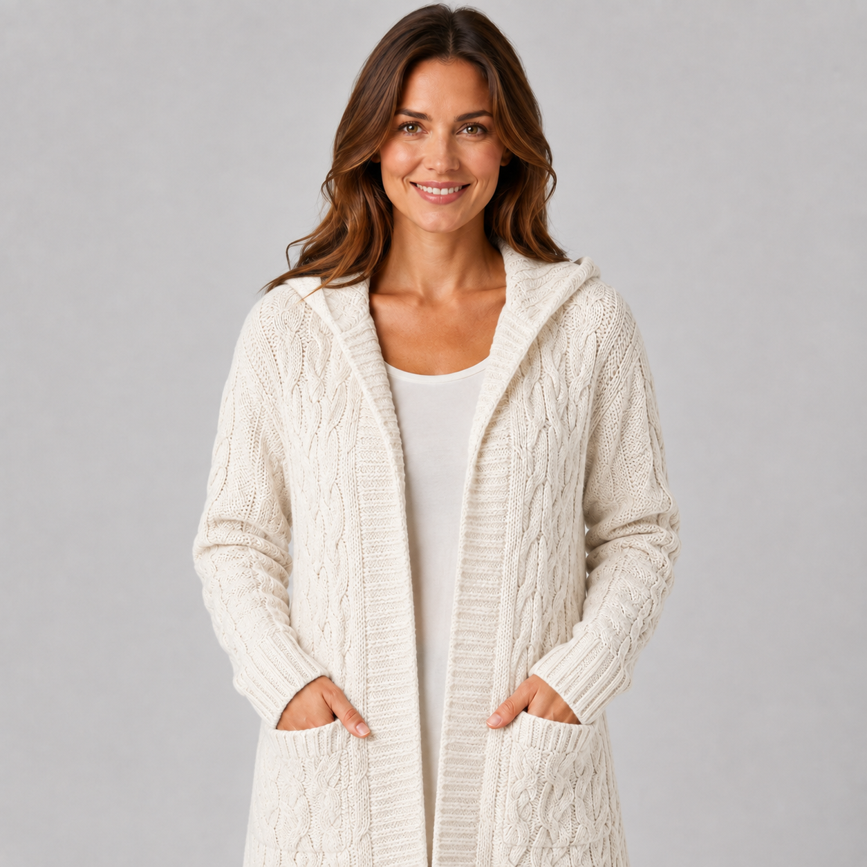 Montarello Women's Cardigan Longline Cable Knit