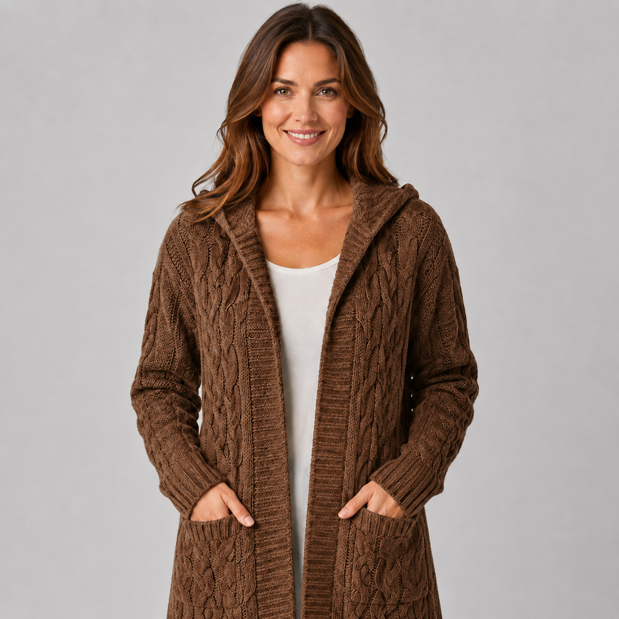 Montarello Women's Cardigan Longline Cable Knit