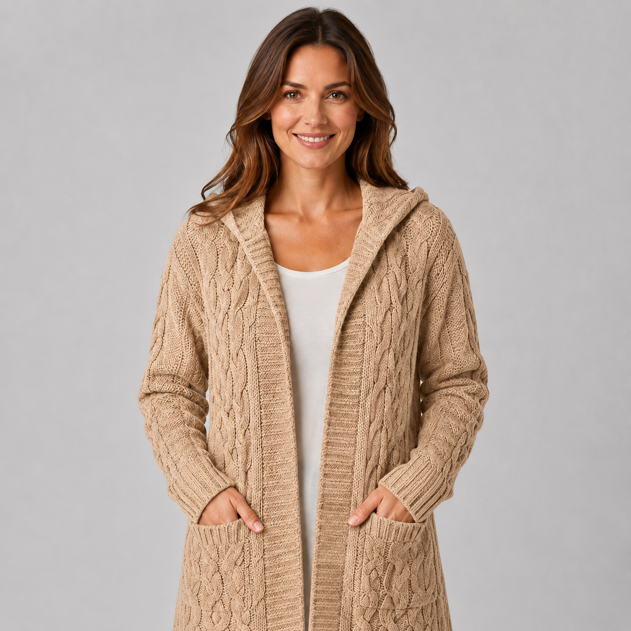 Montarello Women's Cardigan Longline Cable Knit