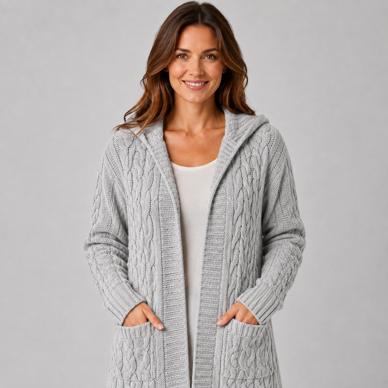 Montarello Women's Cardigan Longline Cable Knit